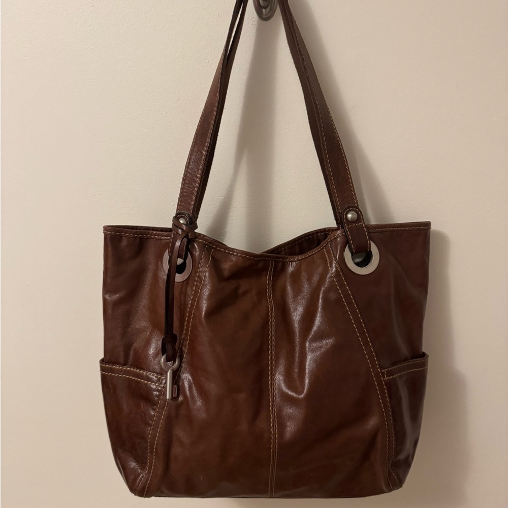 Fossil Elegant Brown Leather Tote Bag